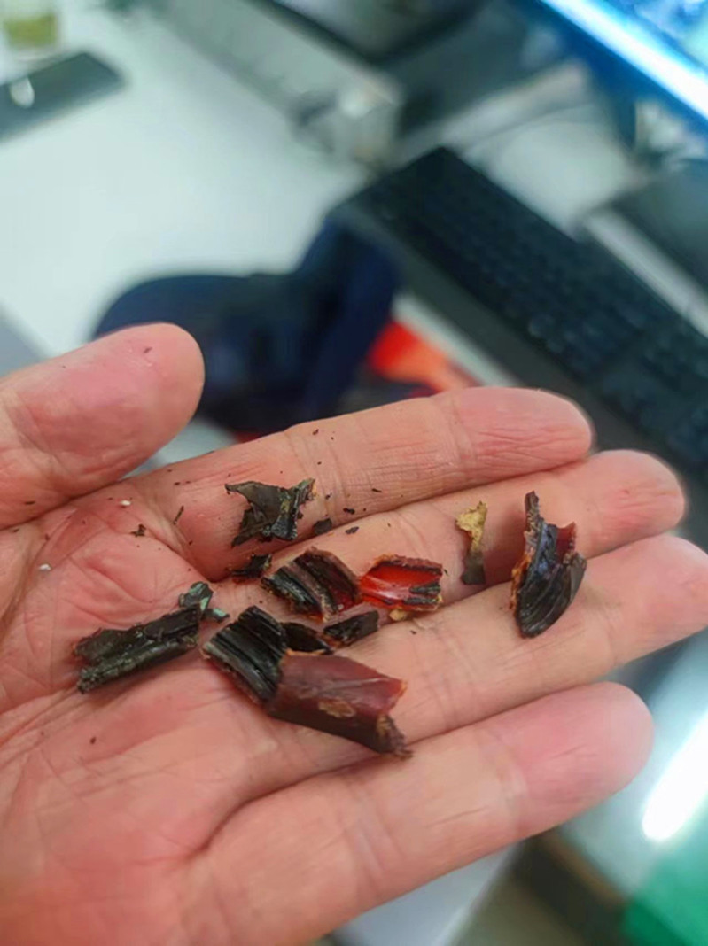 已烧焦脱落的电线胶皮