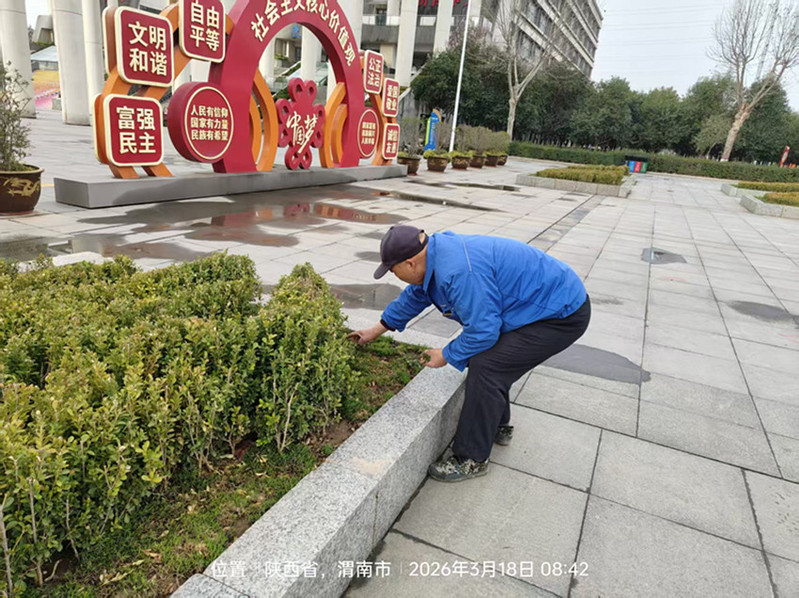 绿化养护师傅为校考进行环境治理