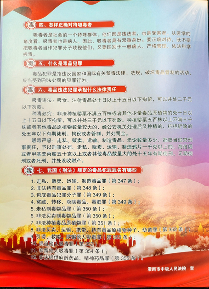渭南中院印制的禁毒宣传彩页
